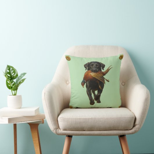Coussin Black Labrador Retriever & Pheasant throw cushion (Chaise)