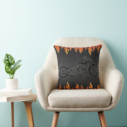 Coussin Black Leather Orange Flames (Chaise)