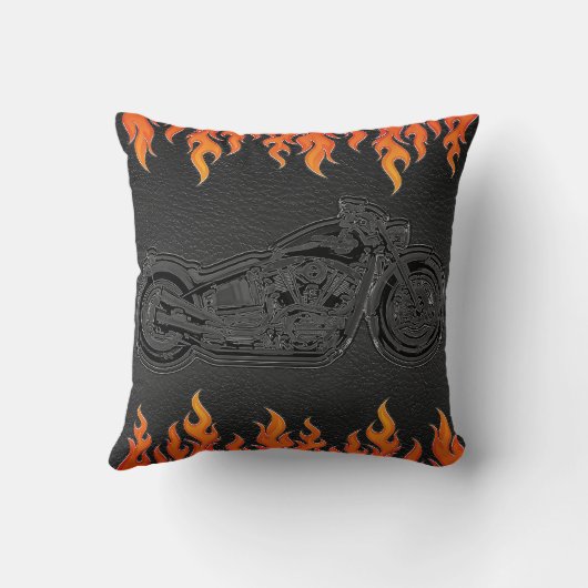 Coussin Black Leather Orange Flames (Verso)
