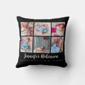 Coussin Black Monogrammed Birth Stat Black Photo Collage (Verso)
