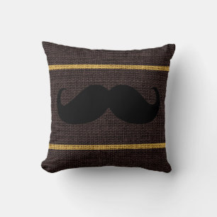 Coussin Black Mustache Dark Brown Burlap Jute Arrière - pl