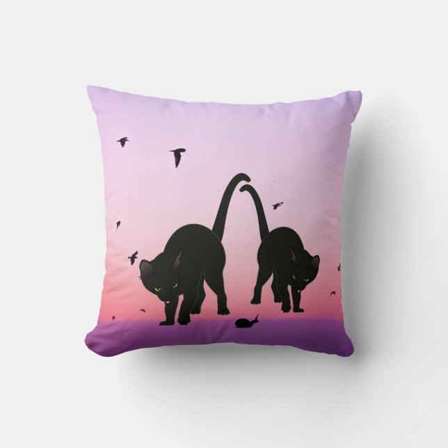Coussin Black Purple Beach Cats Scène d'oiseaux (Recto)