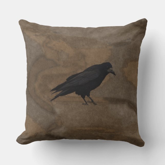 Coussin Black Rook British Corvid et Rustic Arrière - plan (Recto)