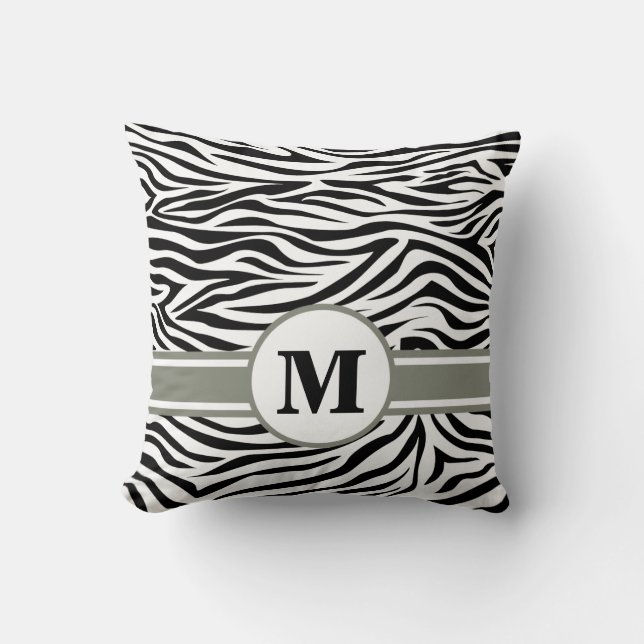 Coussin Black Safari Zebra avec Monogramme (Recto)