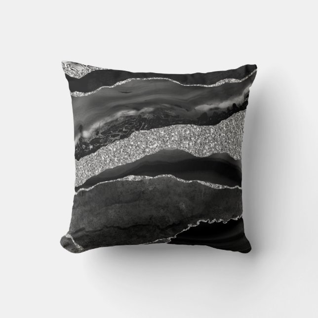 Coussin Black Silver Parties scintillant Luxe Agate Geode (Recto)
