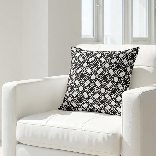 Coussin Black White Art Deco Interlaced Pattern (Créateur téléchargé)