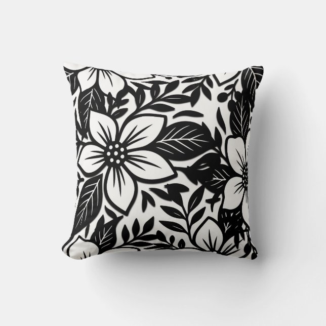 Coussin Black & White Bold Floral moderne (Recto)