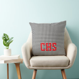 Coussin Black White Chech School INITIALES Red Student Fun