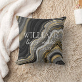 Coussin Black White Gold Agate Nom Mariage Date Keepsaké (Couverture)