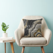 Coussin Black White Gold Agate Nom Mariage Date Keepsaké (Chaise)