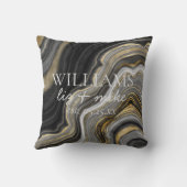 Coussin Black White Gold Agate Nom Mariage Date Keepsaké (Verso)