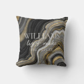 Coussin Black White Gold Agate Nom Mariage Date Keepsaké (Recto)