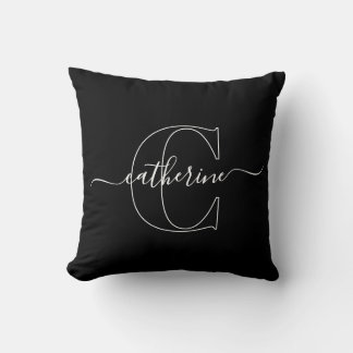 Coussin Black White Minimalist Elegant Script Monogram