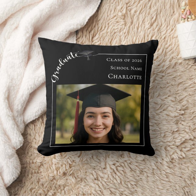 Coussin Black white modern simple photo Graduate (Couverture)