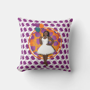 Coussin Black Woman Ballons colorés Motif Fleur Blanc