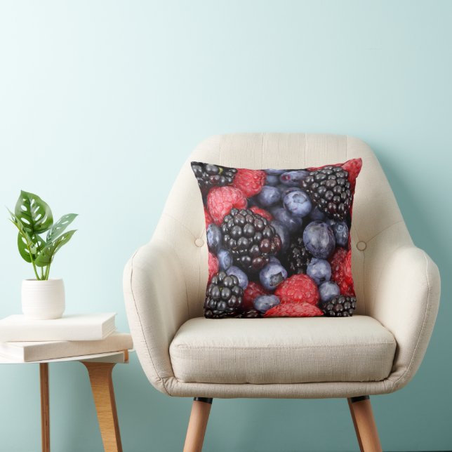 Coussin Blackberry, Framboises, bleuets, fruits (Chaise)