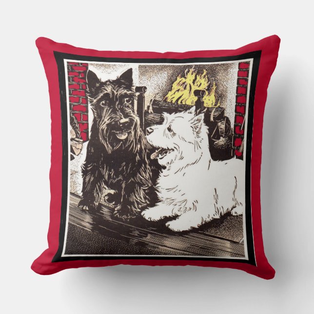 Coussin Blackie et Whitie par le feu (Recto)
