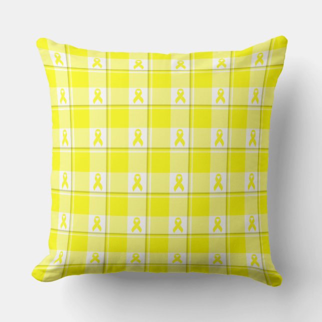 Coussin Bladder Cancer Awareness Plaid Yellow Ribbon (Recto)