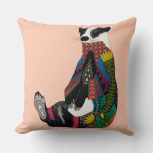Coussin blaireau rose fleur