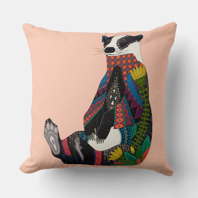 Coussin blaireau rose fleur (Recto)