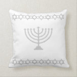 coussin blanc & ARGENT, MENORAH & STARS<br><div class="desc">MENORAH coussin STAR OF DAVID TRIM par le designer Sandy Closs ~ SandyCloss~</div>