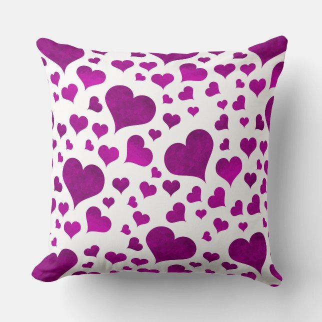 COUSSIN BLANC AVEC COEURS PURPLES ÉPARPILLÉS (Recto)