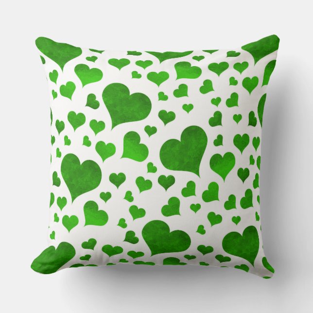 COUSSIN BLANC AVEC DES COEURS VERTS ÉPARPILLÉS (Recto)