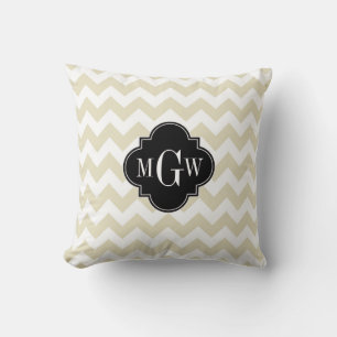 Coussin Blanc Beige Chevron Noir Quatrefeuilles 3 Monogram