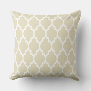 Coussin Blanc Beige Motif Quatrefoil Marocain #4