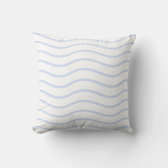 Coussin Blanc & Bleu Bébé Design à Lignes Ondulées Pastel (Recto)
