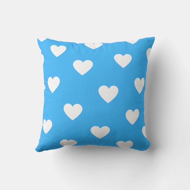 Coussin Blanc Bleu Cute Cosy Moderne Romantique Coeur Chic (Verso)