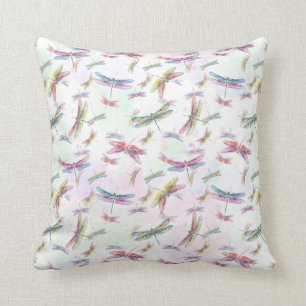 Coussin Blanc bleu de lavande turquoise de libellules