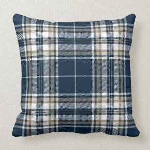 Coussin Blanc bleu écossais à la mode de plaid de tartan