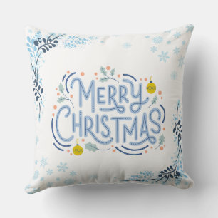 Coussin Blanc Bleu Joyeux Noël