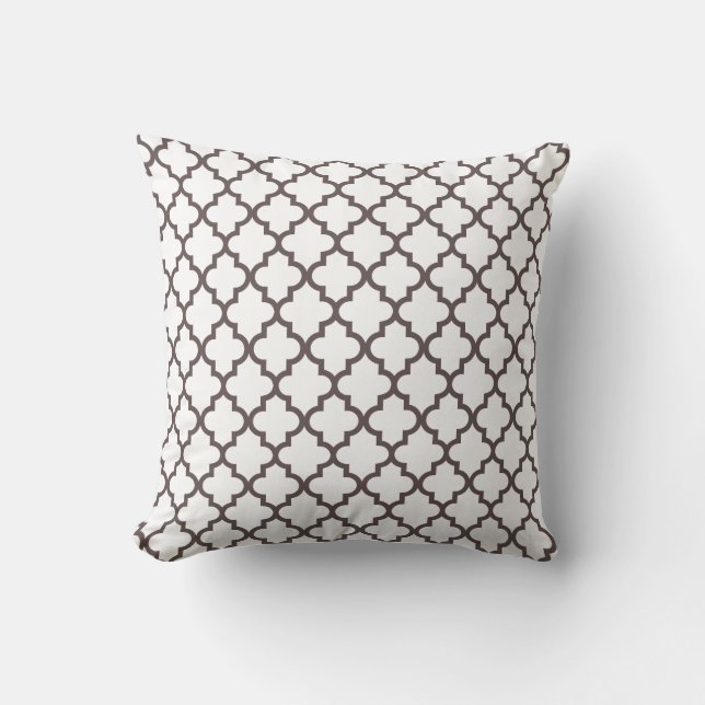 Coussin blanc Brown de motif de trellis (Recto)