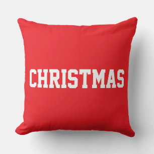 Coussin Blanc CHRISTMAS Texte Gras Sur Rouge Clair Festif