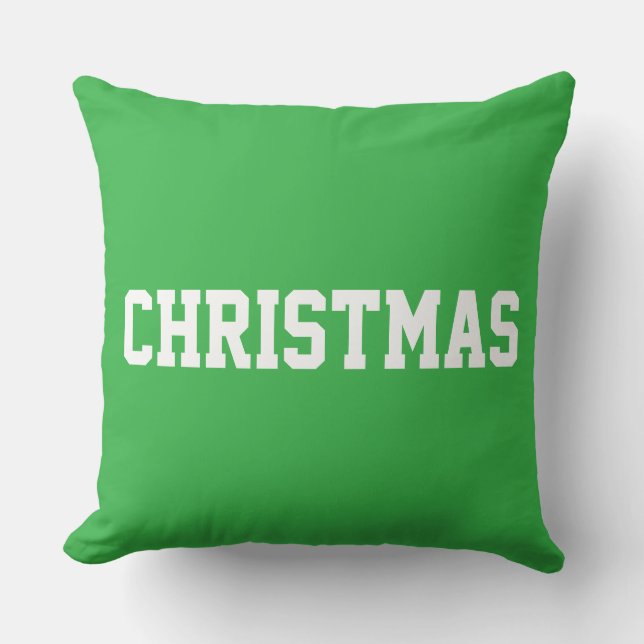 Coussin Blanc CHRISTMAS Texte Gras Sur Vert Clair Festif (Recto)