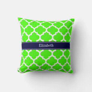 Coussin Blanc Citron Bleu Marine Marocain #5 Monogramme No