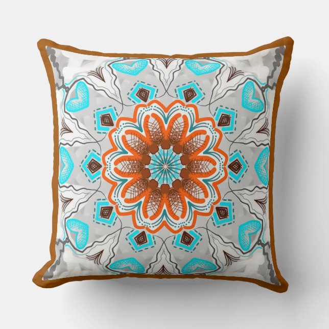 Coussin Blanc de brun de turquoise de conception de (Recto)