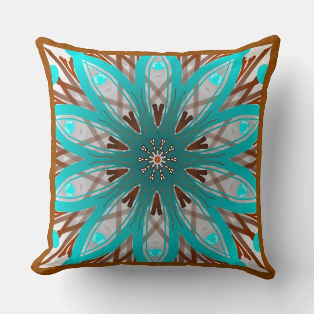 Coussin Blanc de brun de turquoise de conception de (Recto)