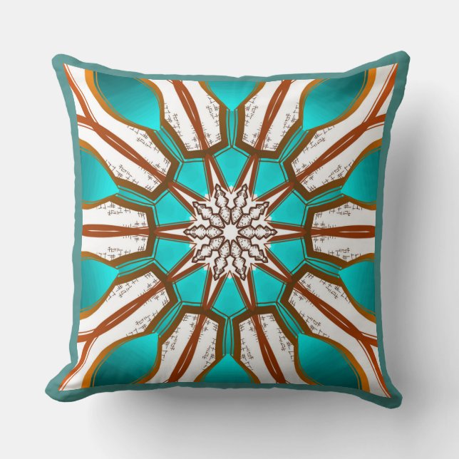 Coussin Blanc de brun de turquoise de conception de (Recto)