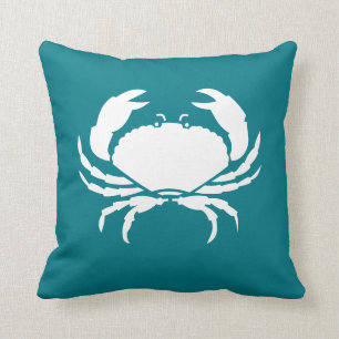 Coussin BLANC de CRABE fait sur commande sur le bleu