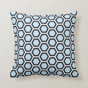 Coussin Blanc de noir bleu de motif de nid d'abeilles