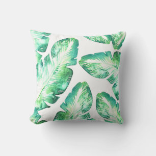 Coussin Blanc de plage et feuilles de palmier tropicales v
