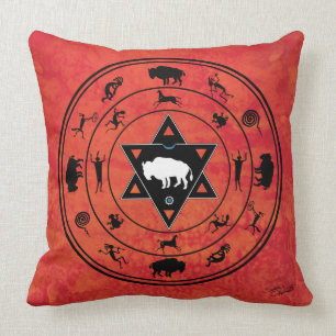Coussin blanc de roue de médecine de Buffalo