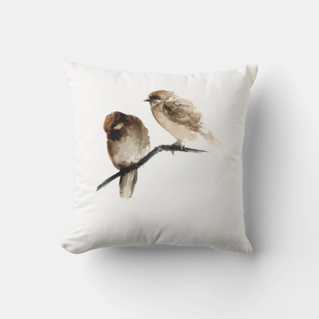 Coussin blanc d'oiseaux gris avec la conception de (Recto)