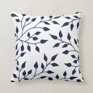 Coussin Blanc élégant de carreau/marine de feuille