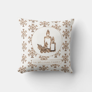 Coussin Blanc élégant et or de bougie de Noël de flocon