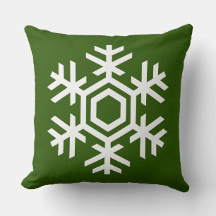Coussin Blanc Élégant Flocon de Neige Noël Classique Vert