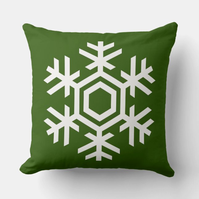 Coussin Blanc Élégant Flocon de Neige Noël Classique Vert (Recto)